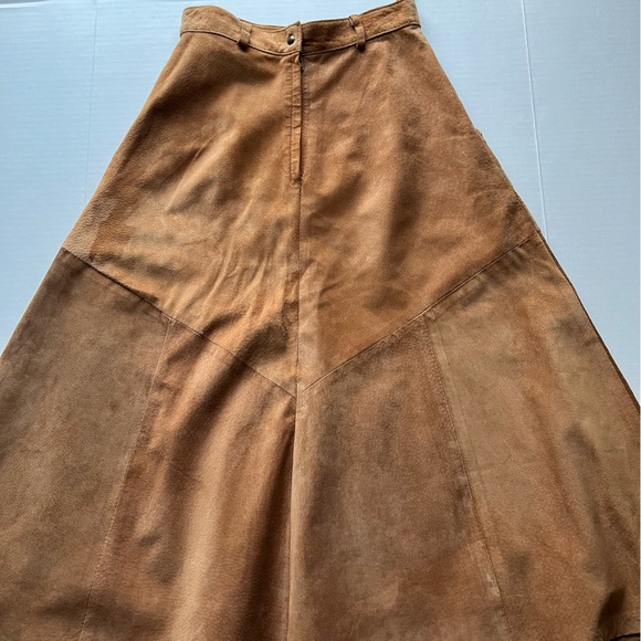 Vintage Laurence Roy Suede Leather A-Line High Waist Brown Long Midi Skirt - Picture 5 of 16
